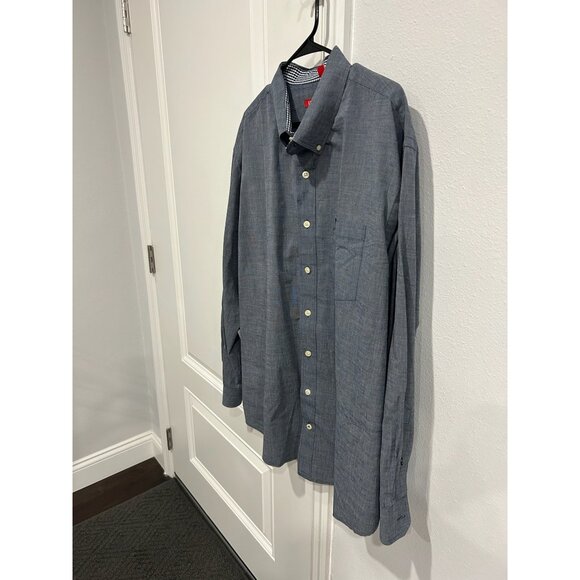 Izod Long Sleeve Button Down Shirt Gray Black Sz 2XL Cotton Formal Office Wear - Picture 3 of 9